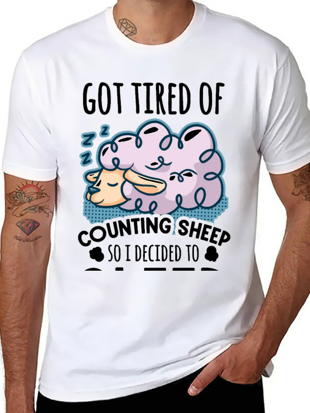 Sheep Counting Makes Tired Unisex Casual T-Shirt – Clean Design For Daily Comfort