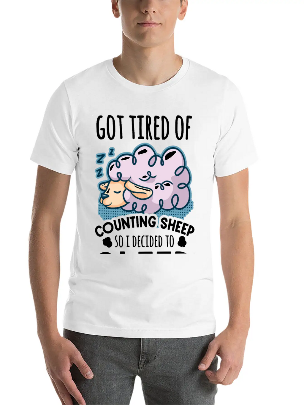 Sheep Counting Makes Tired Unisex Casual T-Shirt – Clean Design For Daily Comfort