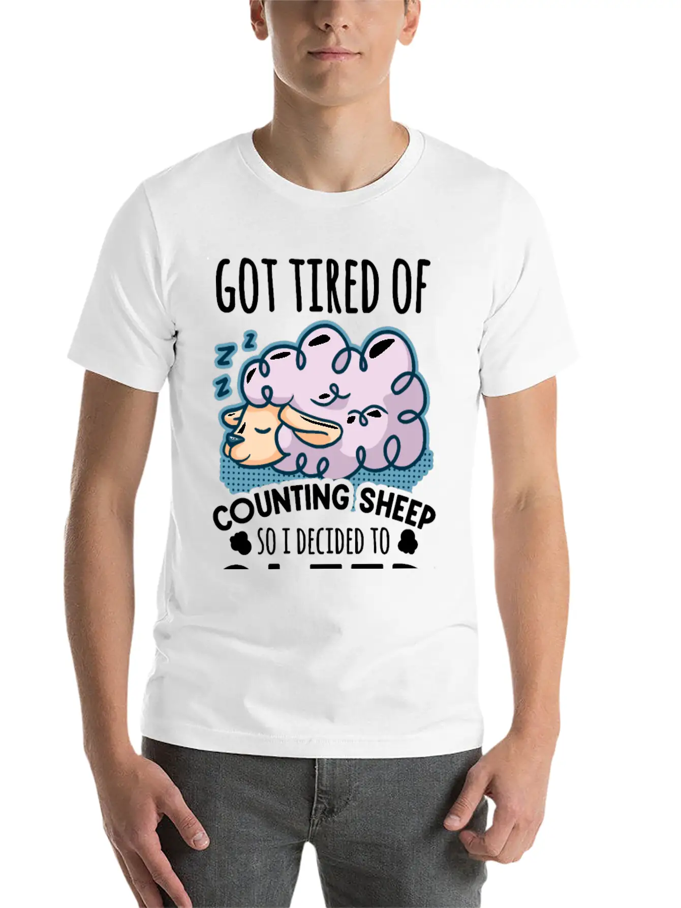 Sheep Counting Makes Tired Unisex Casual T-Shirt – Clean Design For Daily Comfort
