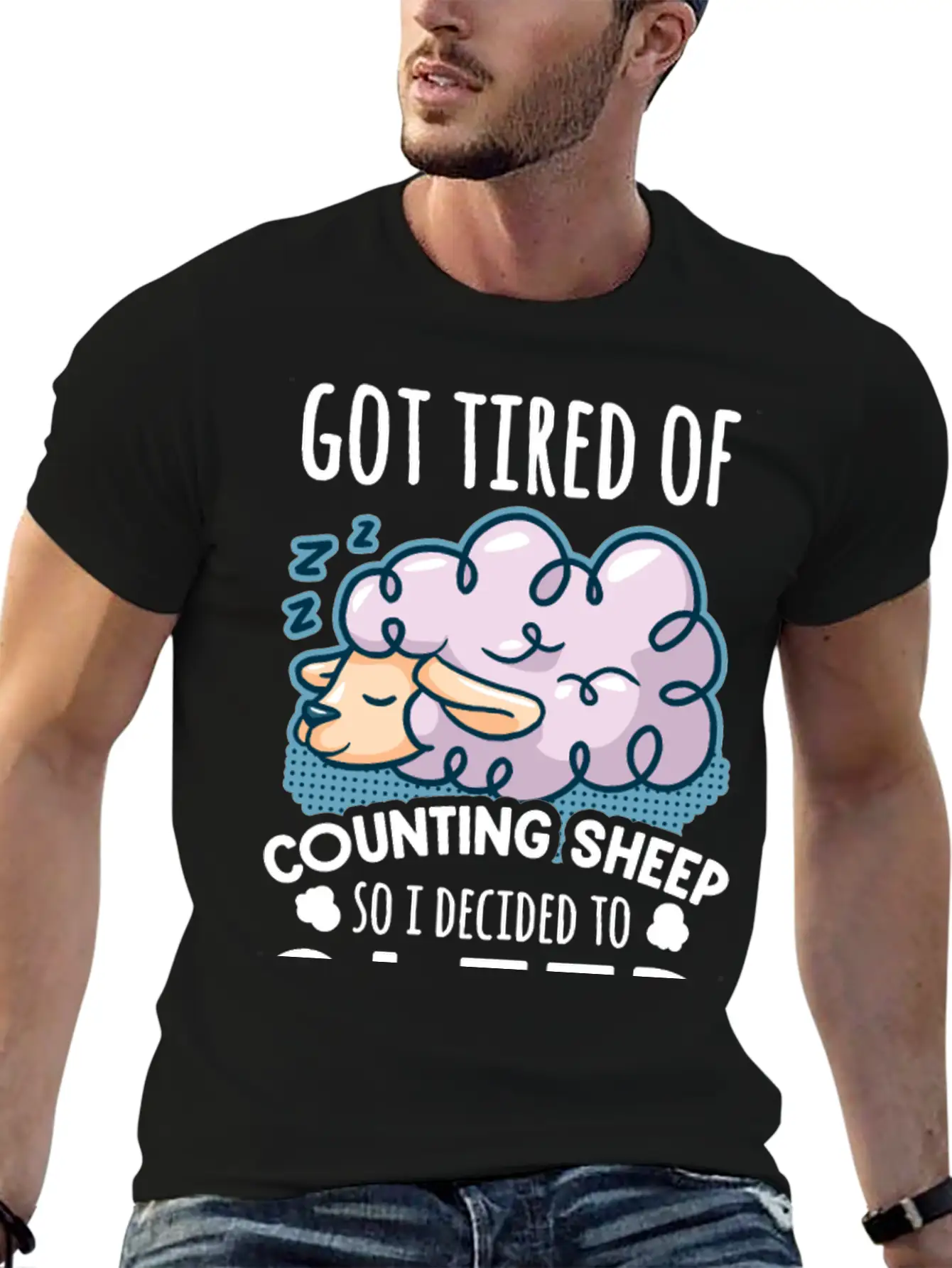 Sheep Counting Makes Tired Unisex Casual T-Shirt – Clean Design For Daily Comfort