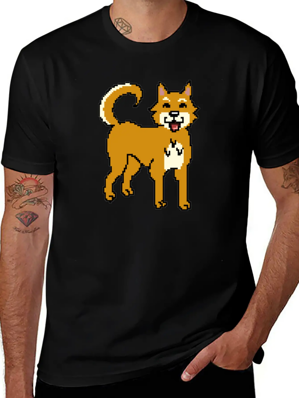 Shiba Inu Pixel Art Unisex Short Sleeve Soft Cotton T-Shirt – Casual Everyday Wear