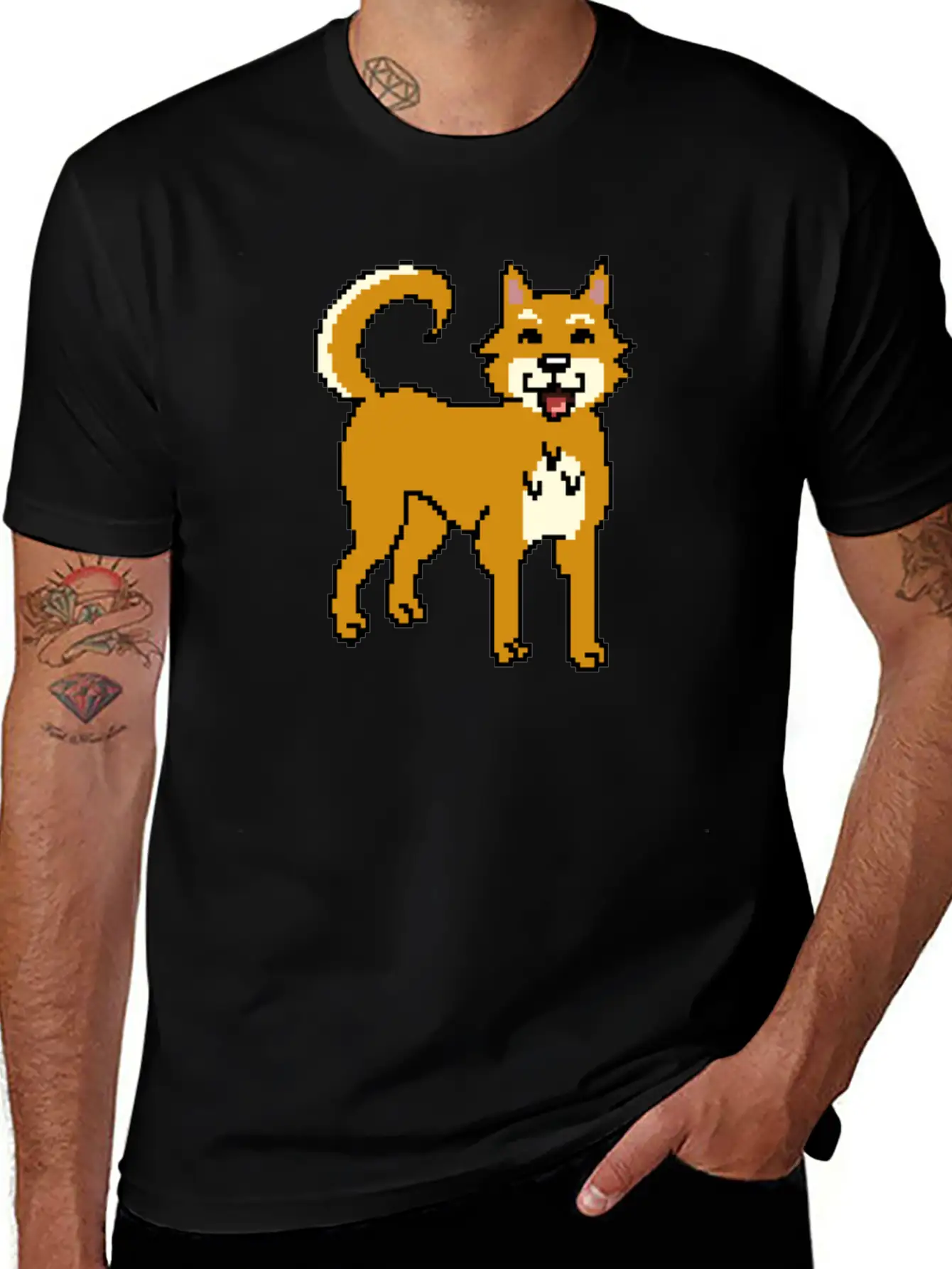 Shiba Inu Pixel Art Unisex Short Sleeve Soft Cotton T-Shirt – Casual Everyday Wear
