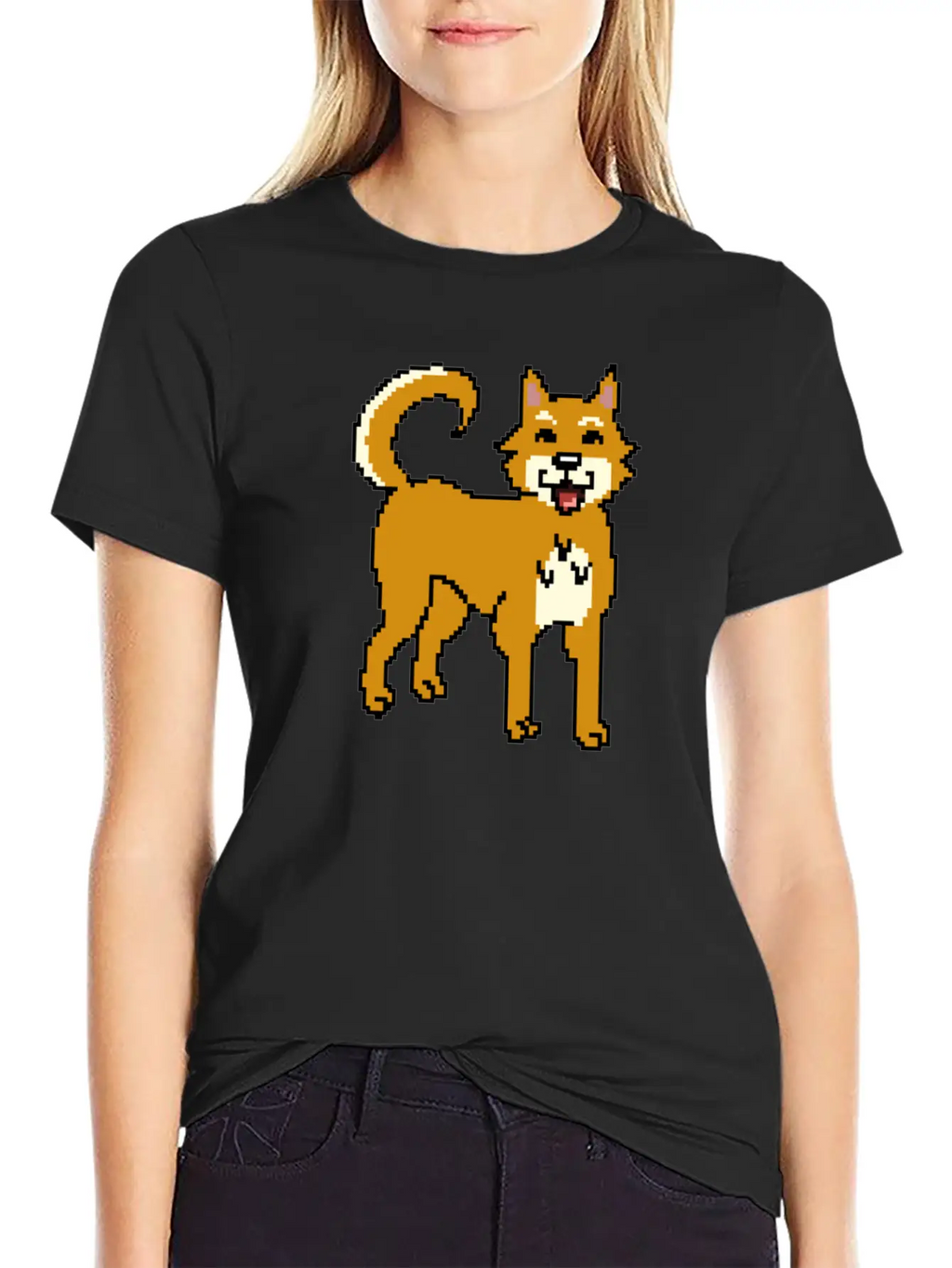 Shiba Inu Pixel Art Unisex Short Sleeve Soft Cotton T-Shirt – Casual Everyday Wear