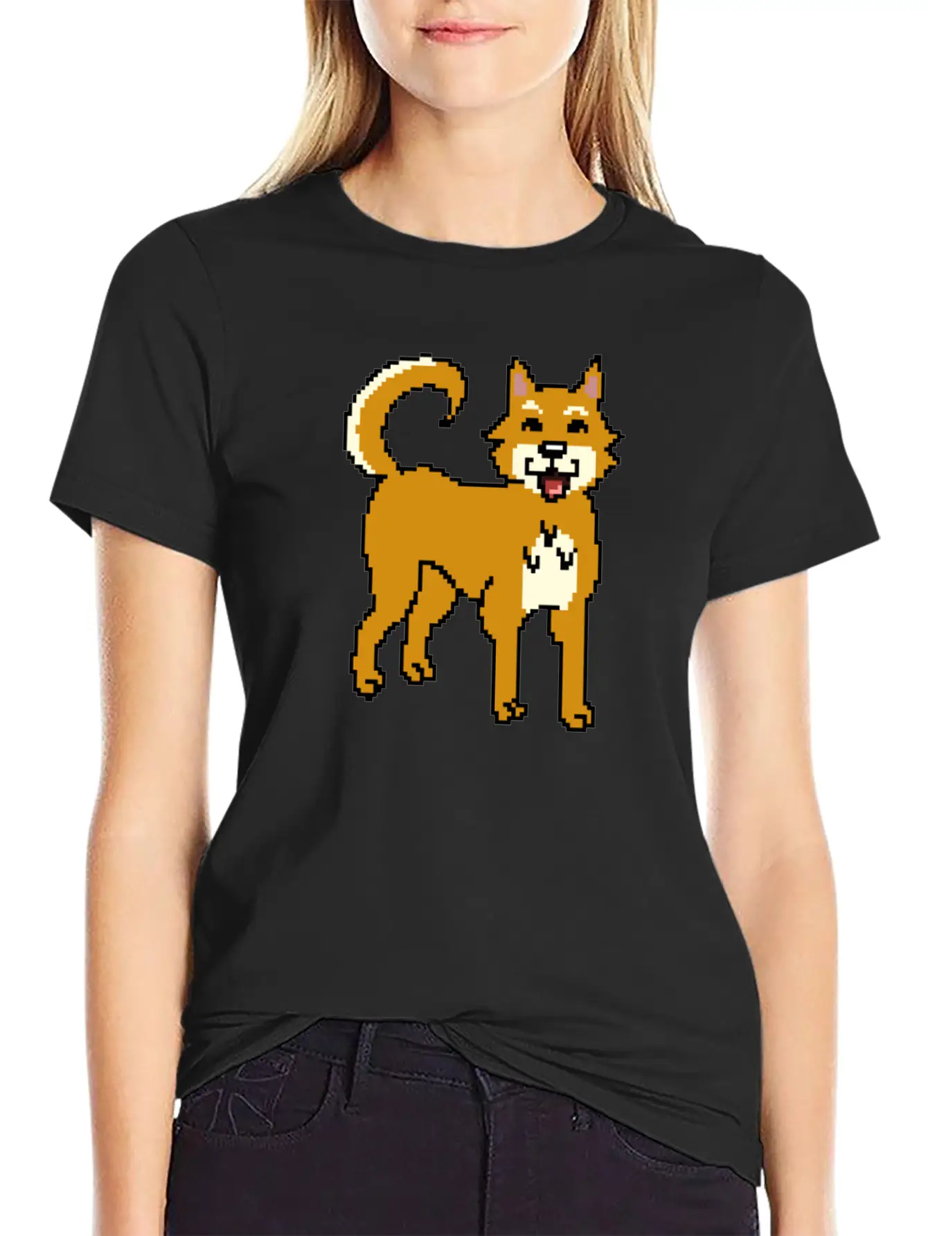 Shiba Inu Pixel Art Unisex Short Sleeve Soft Cotton T-Shirt – Casual Everyday Wear
