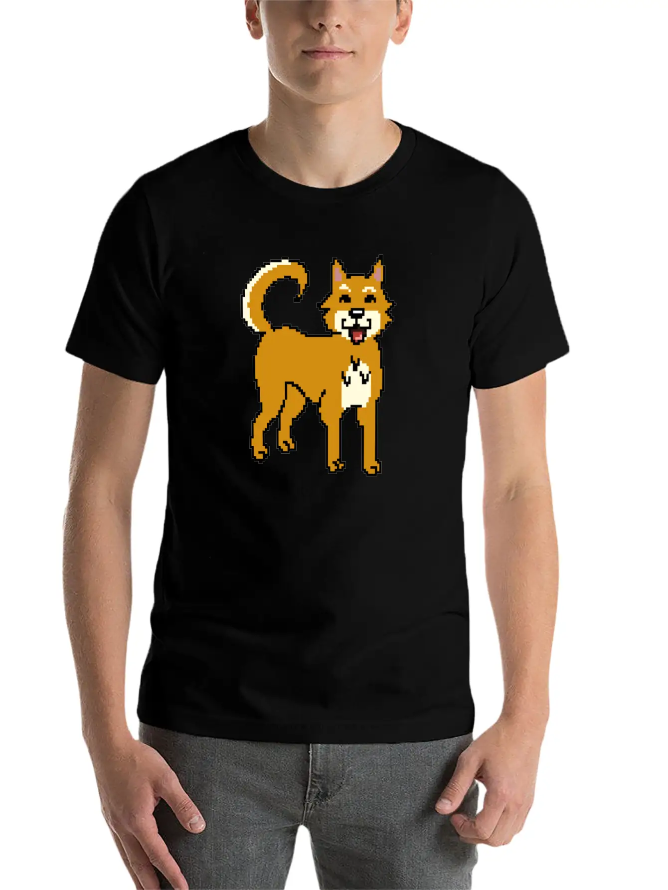 Shiba Inu Pixel Art Unisex Short Sleeve Soft Cotton T-Shirt – Casual Everyday Wear