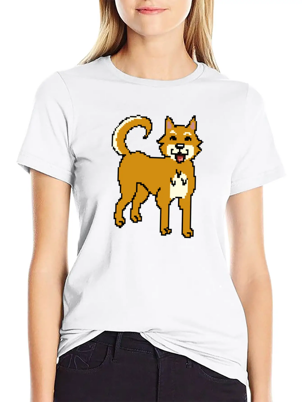 Shiba Inu Pixel Art Unisex Short Sleeve Soft Cotton T-Shirt – Casual Everyday Wear