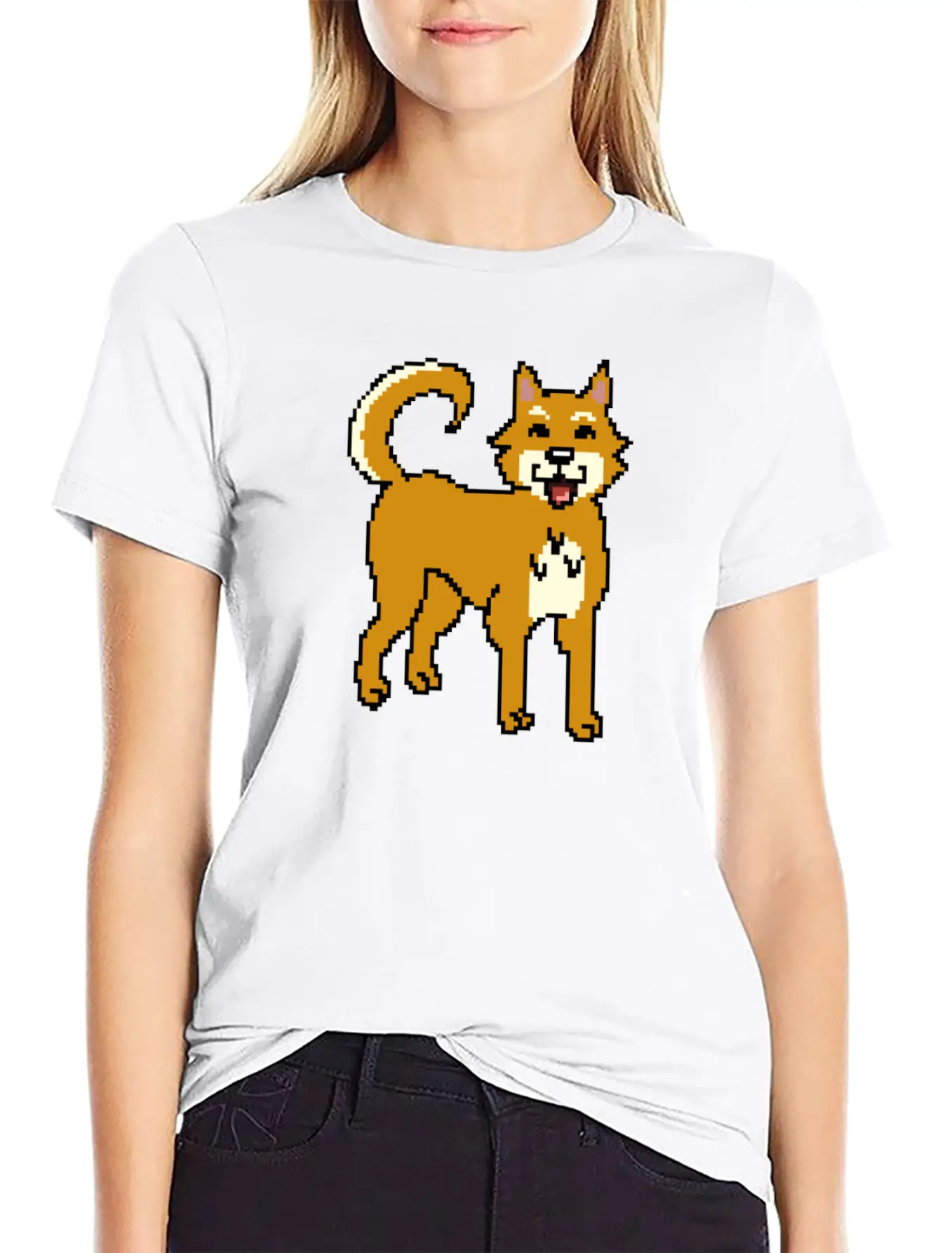 Shiba Inu Pixel Art Unisex Short Sleeve Soft Cotton T-Shirt – Casual Everyday Wear