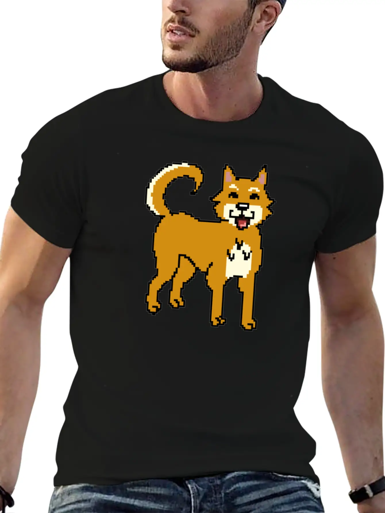 Shiba Inu Pixel Art Unisex Short Sleeve Soft Cotton T-Shirt – Casual Everyday Wear