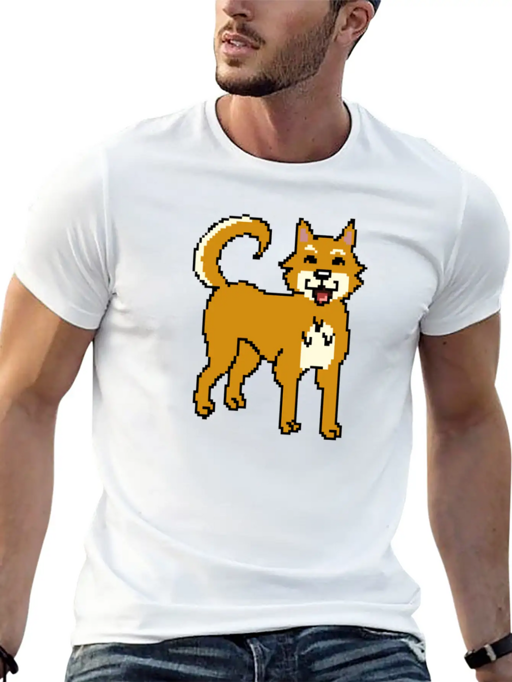 Shiba Inu Pixel Art Unisex Short Sleeve Soft Cotton T-Shirt – Casual Everyday Wear
