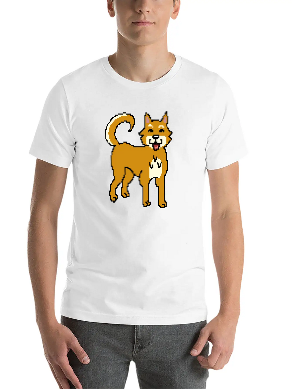 Shiba Inu Pixel Art Unisex Short Sleeve Soft Cotton T-Shirt – Casual Everyday Wear