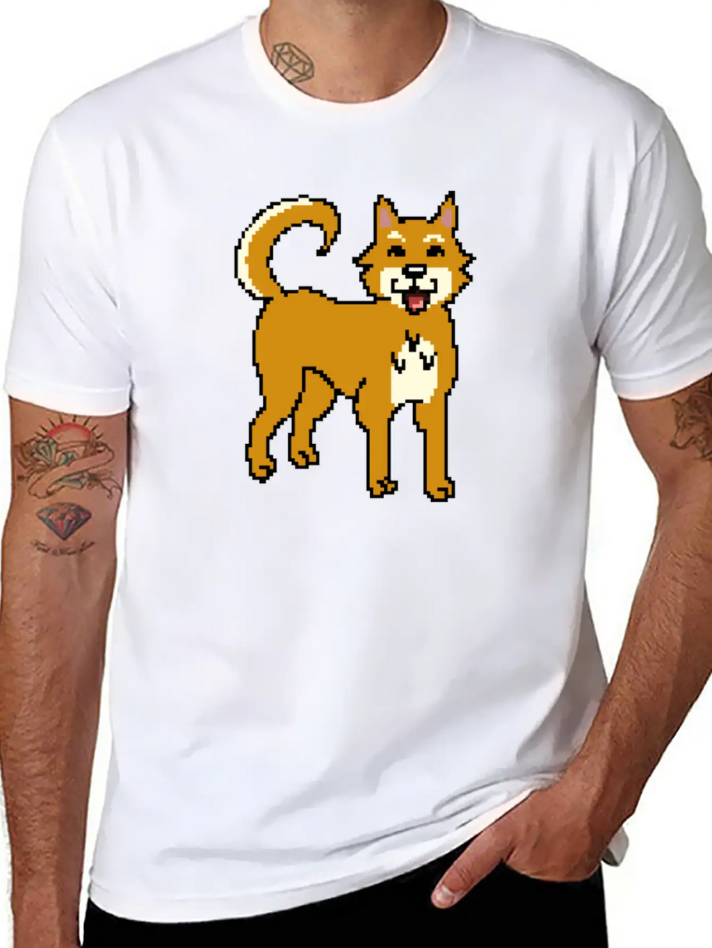 Shiba Inu Pixel Art Unisex Short Sleeve Soft Cotton T-Shirt – Casual Everyday Wear
