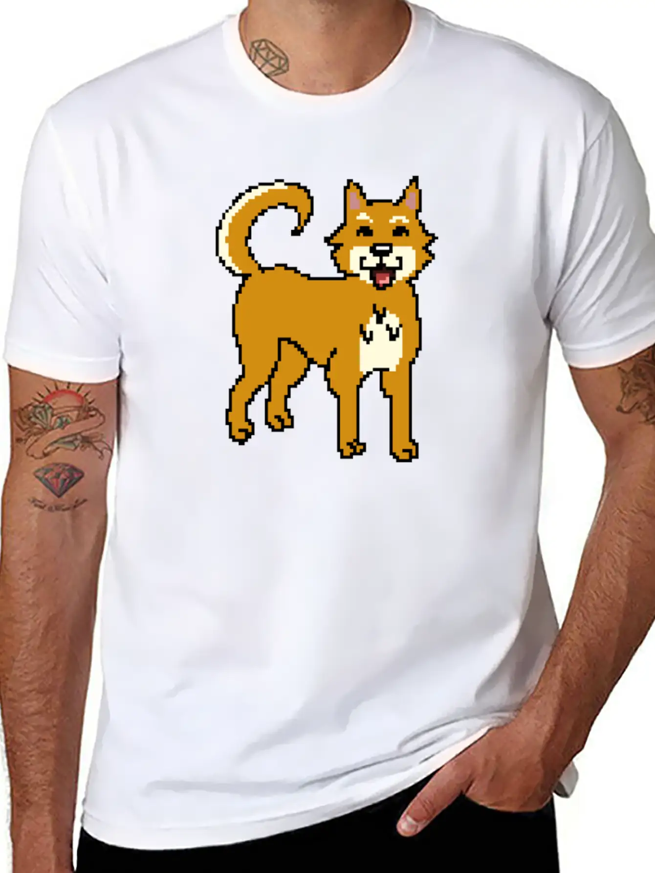 Shiba Inu Pixel Art Unisex Short Sleeve Soft Cotton T-Shirt – Casual Everyday Wear