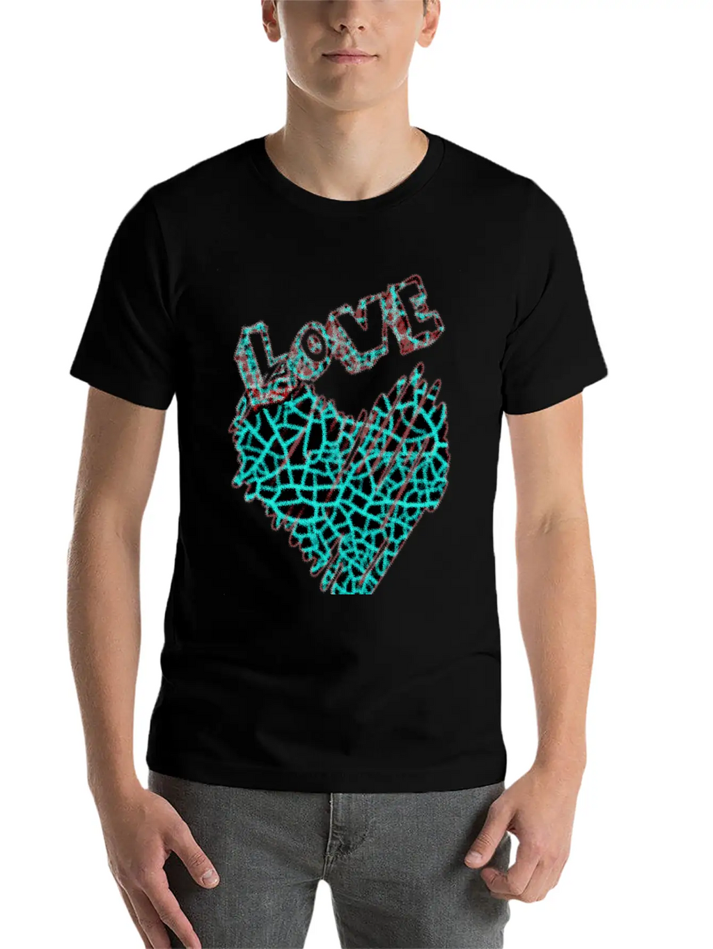 Shining Neon Heart With Love Unisex Short Sleeve Soft Cotton T-Shirt – Casual Everyday Wear