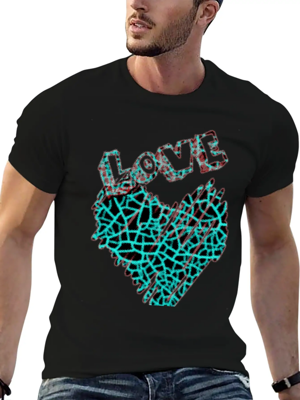 Shining Neon Heart With Love Unisex Short Sleeve Soft Cotton T-Shirt – Casual Everyday Wear
