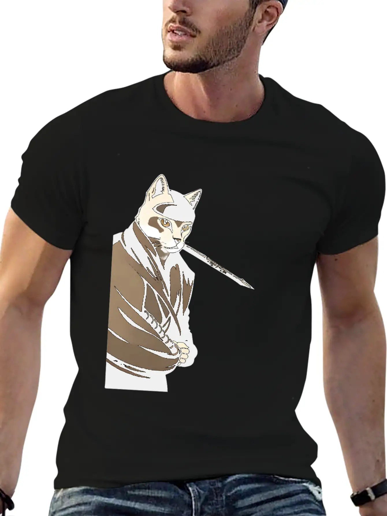 Shinobi Cat Unisex Short Sleeve Soft Cotton T-Shirt – Casual Everyday Wear