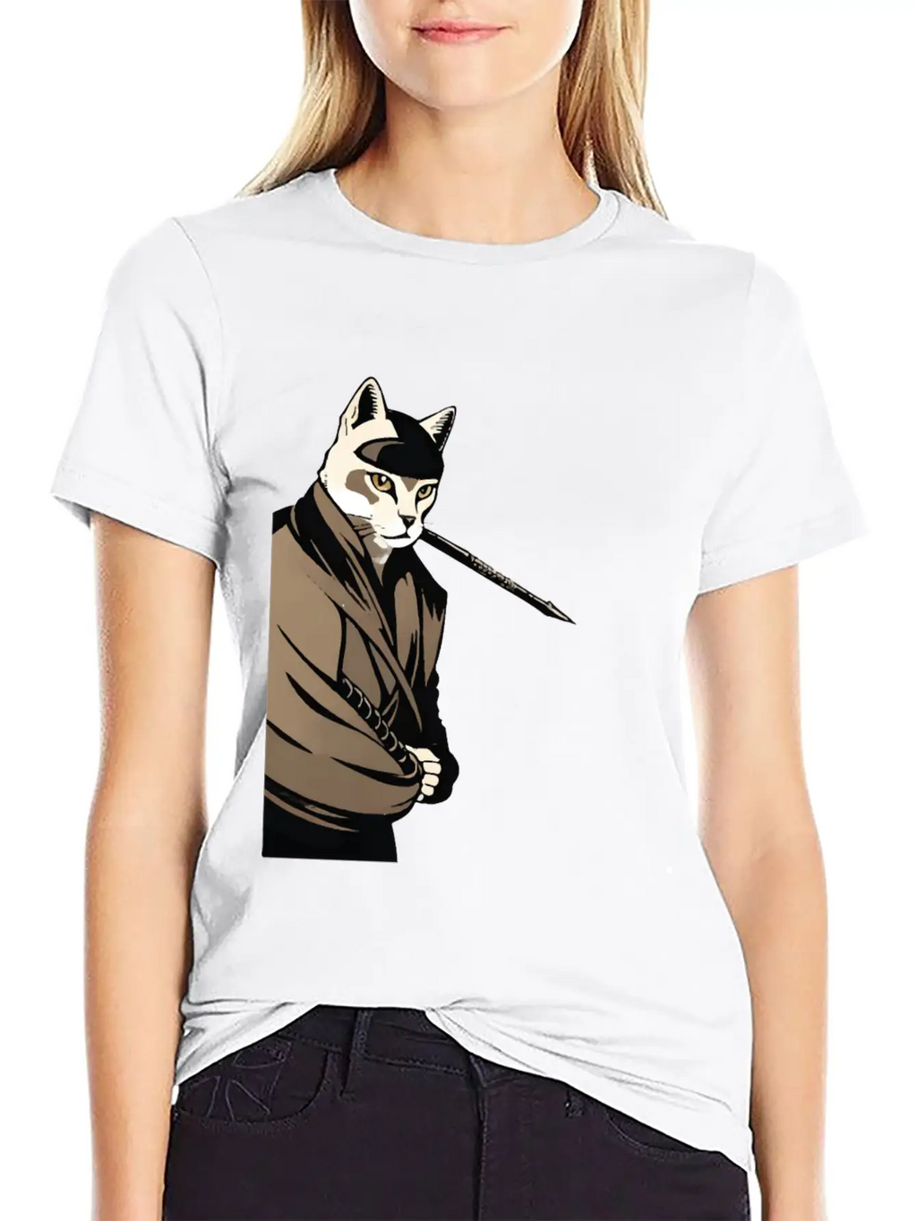 Shinobi Cat Unisex Short Sleeve Soft Cotton T-Shirt – Casual Everyday Wear