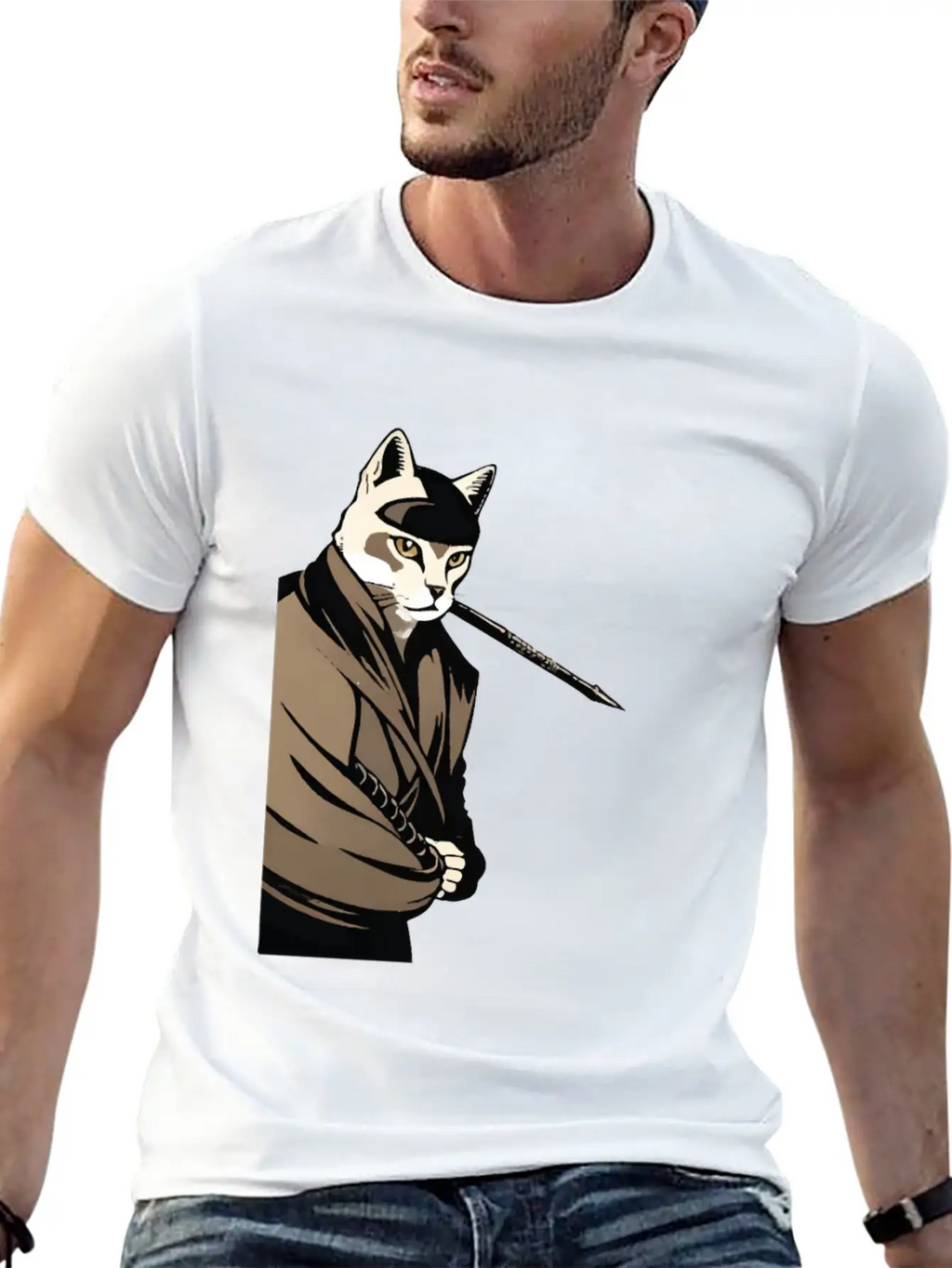 Shinobi Cat Unisex Short Sleeve Soft Cotton T-Shirt – Casual Everyday Wear