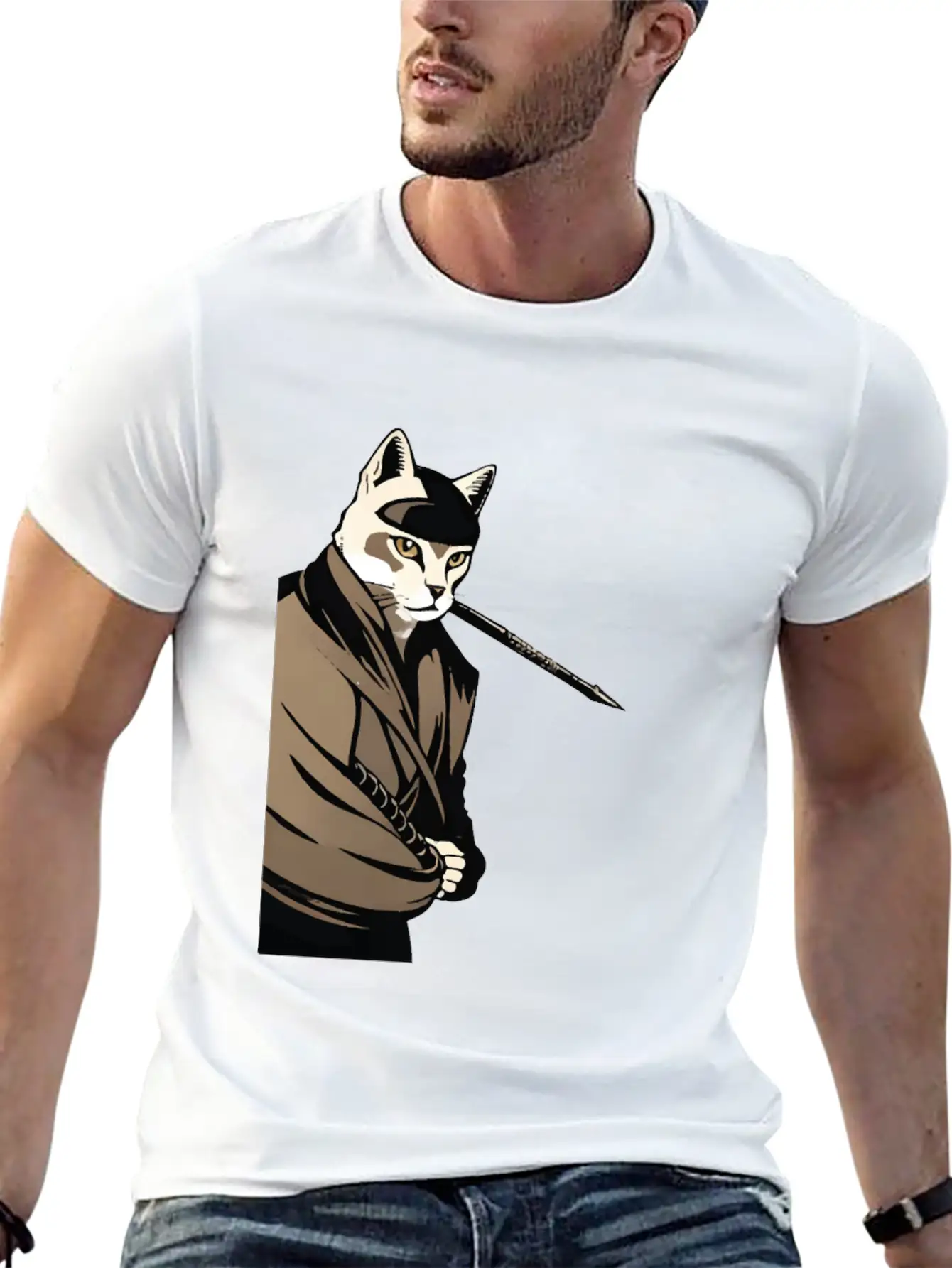Shinobi Cat Unisex Short Sleeve Soft Cotton T-Shirt – Casual Everyday Wear