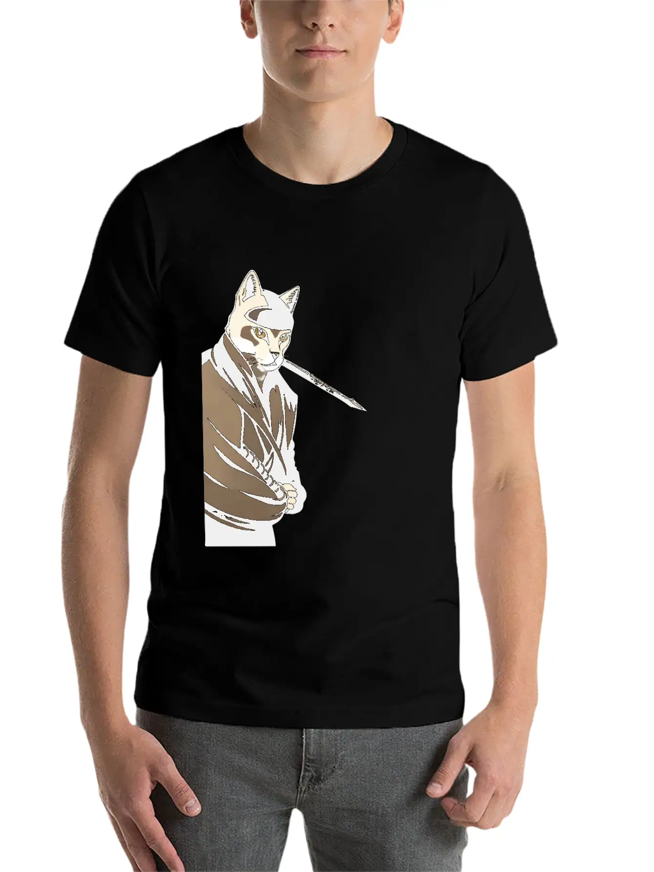 Shinobi Cat Unisex Short Sleeve Soft Cotton T-Shirt – Casual Everyday Wear