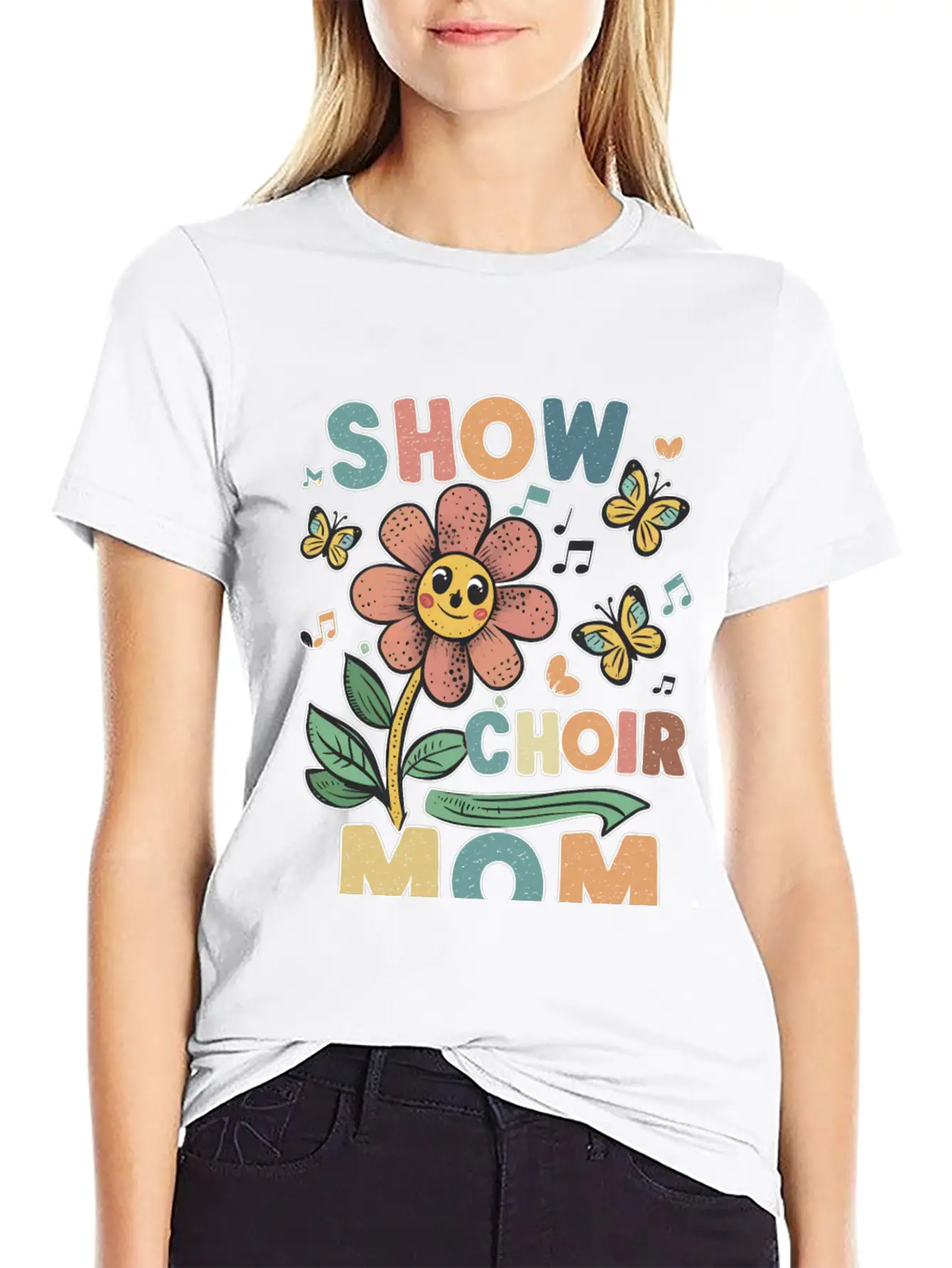Show Choir Mom Flower Unisex Short Sleeve Soft Cotton T-Shirt – Casual Everyday Wear