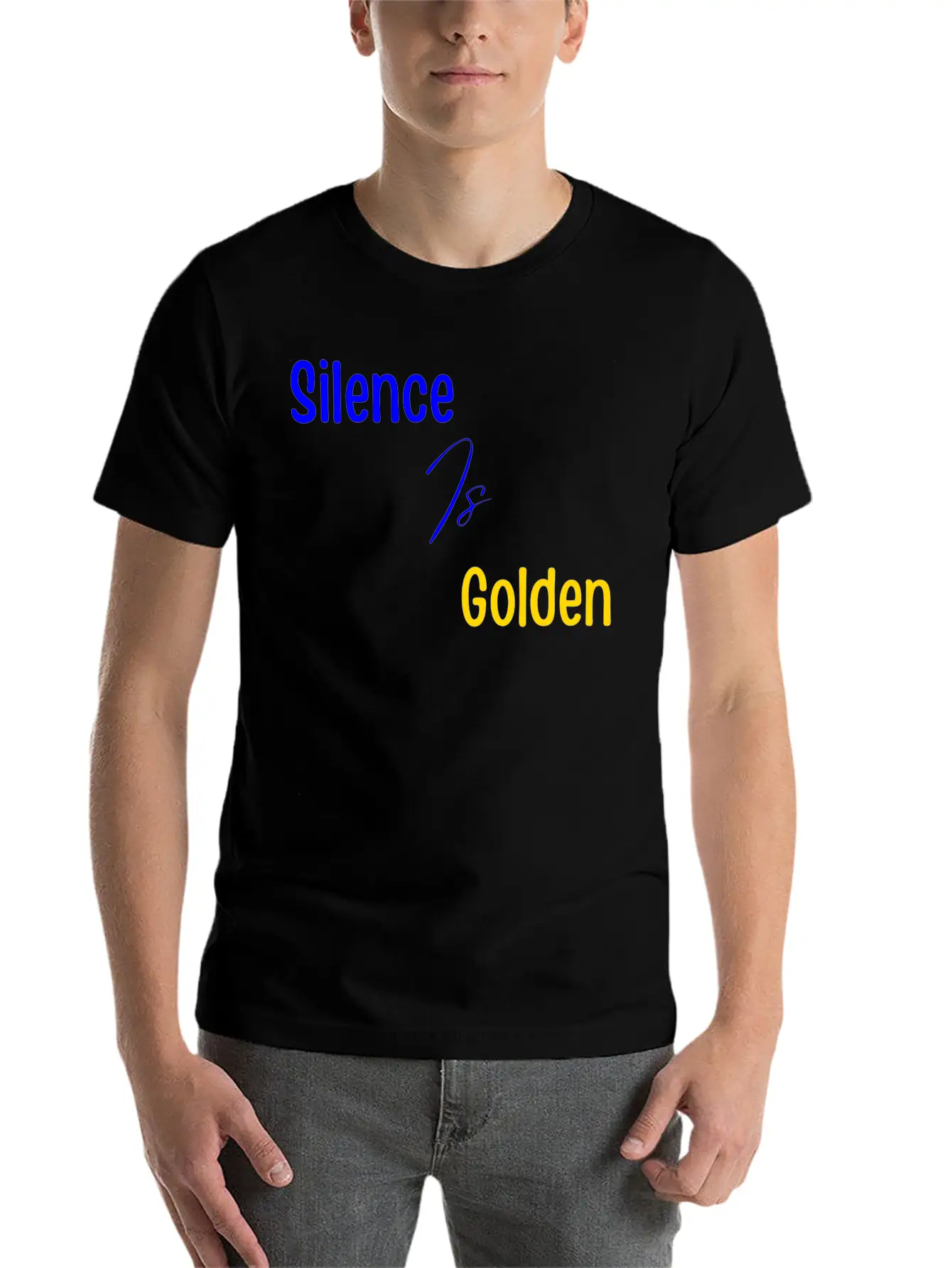 Silence Is Golden Blue Unisex Short Sleeve Soft Cotton T-Shirt – Casual Everyday Wear
