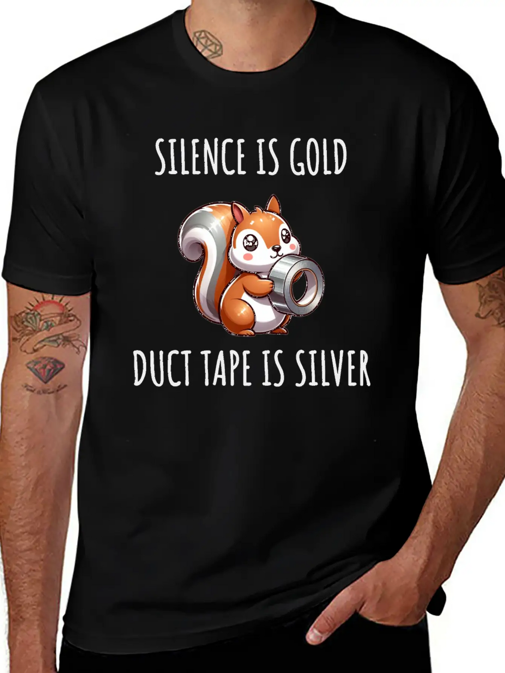 Silence Is Golden Duct Tape Is Silver Squirrel Casual Graphic T-Shirt – Simple And Comfortable Daily Wear