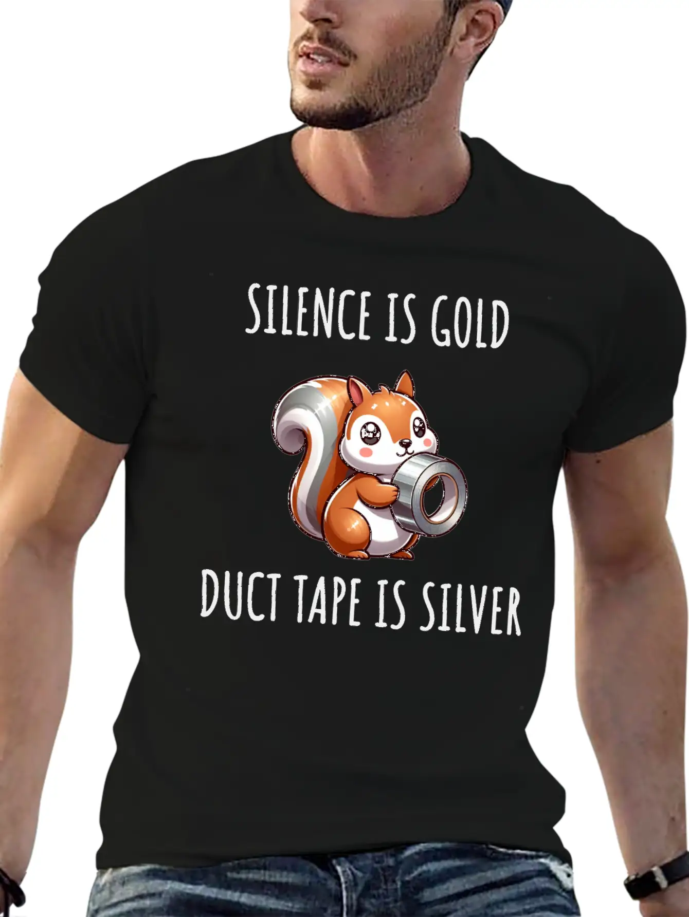 Silence Is Golden Duct Tape Is Silver Squirrel Casual Graphic T-Shirt – Simple And Comfortable Daily Wear