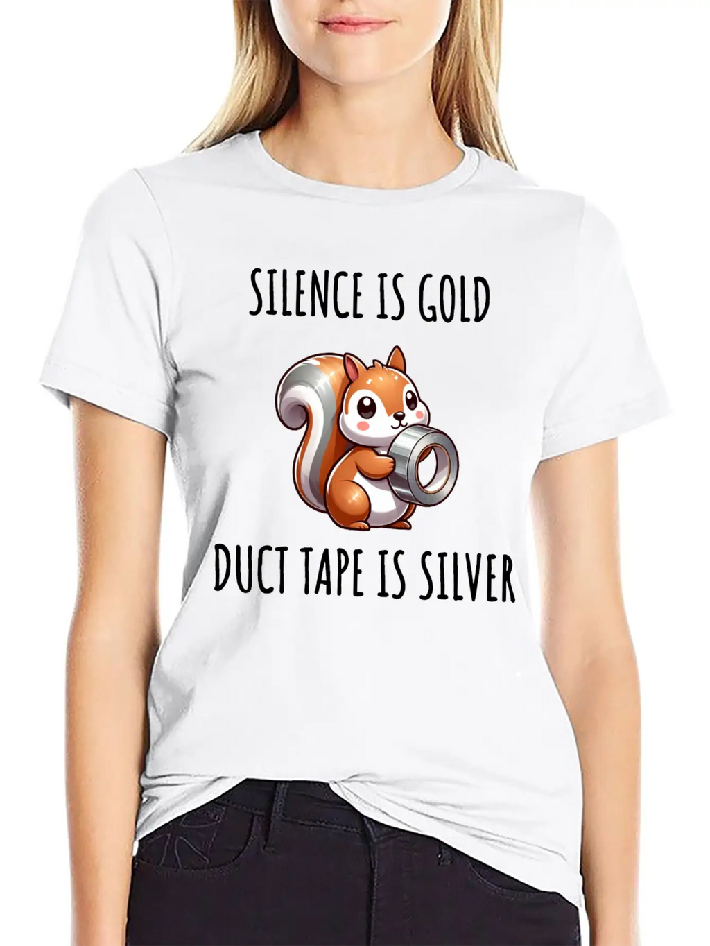 Silence Is Golden Duct Tape Is Silver Squirrel Casual Graphic T-Shirt – Simple And Comfortable Daily Wear