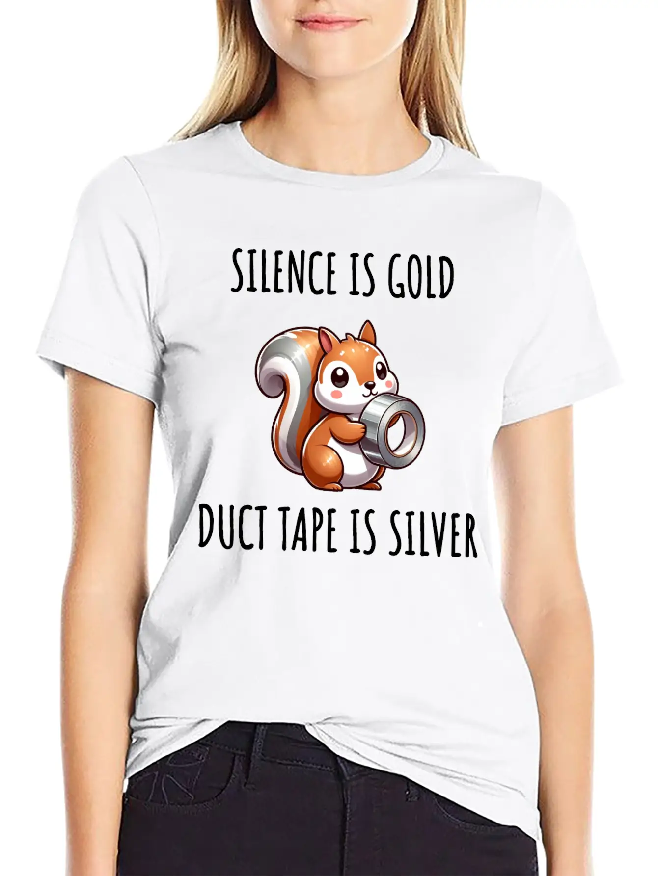 Silence Is Golden Duct Tape Is Silver Squirrel Casual Graphic T-Shirt – Simple And Comfortable Daily Wear