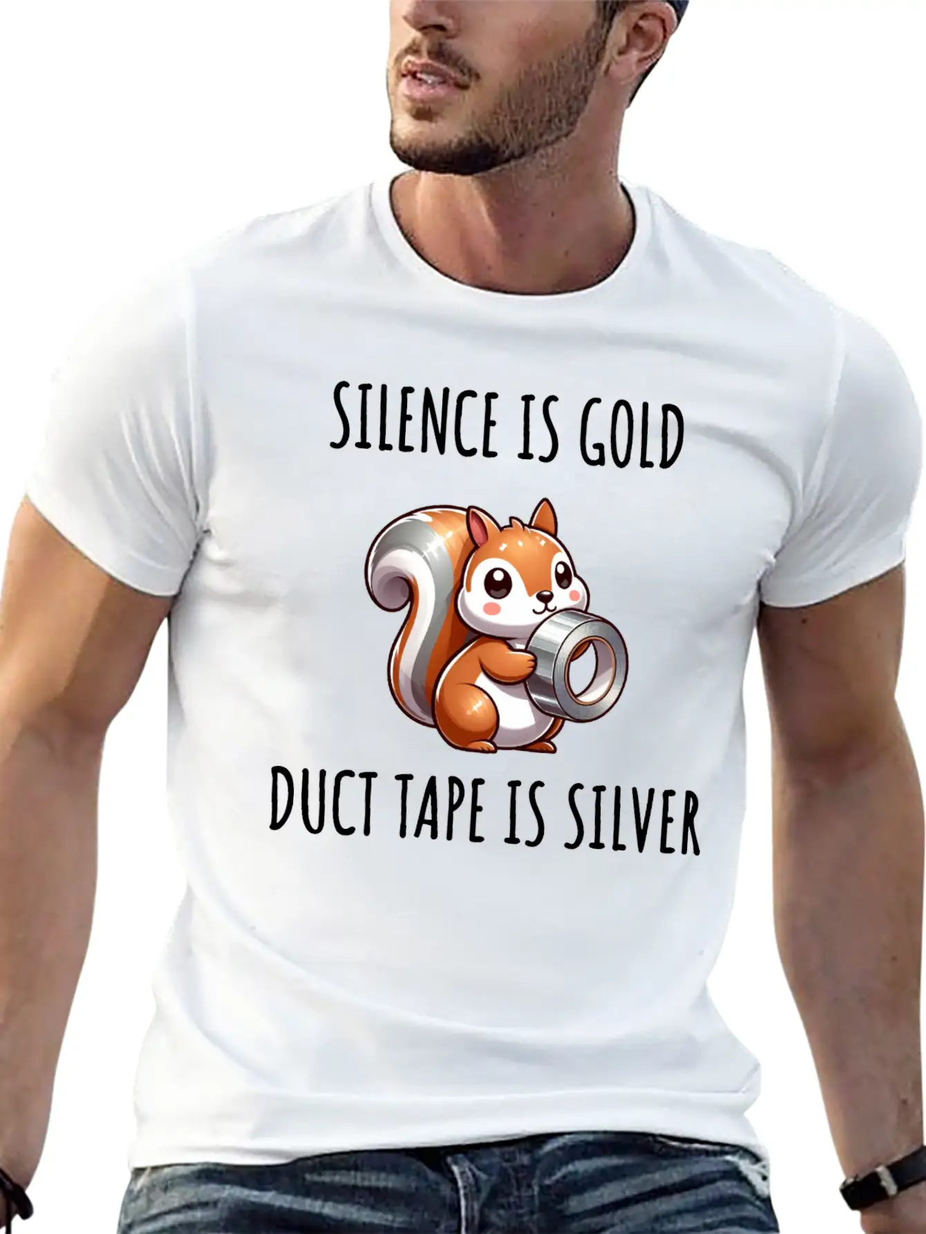Silence Is Golden Duct Tape Is Silver Squirrel Casual Graphic T-Shirt – Simple And Comfortable Daily Wear