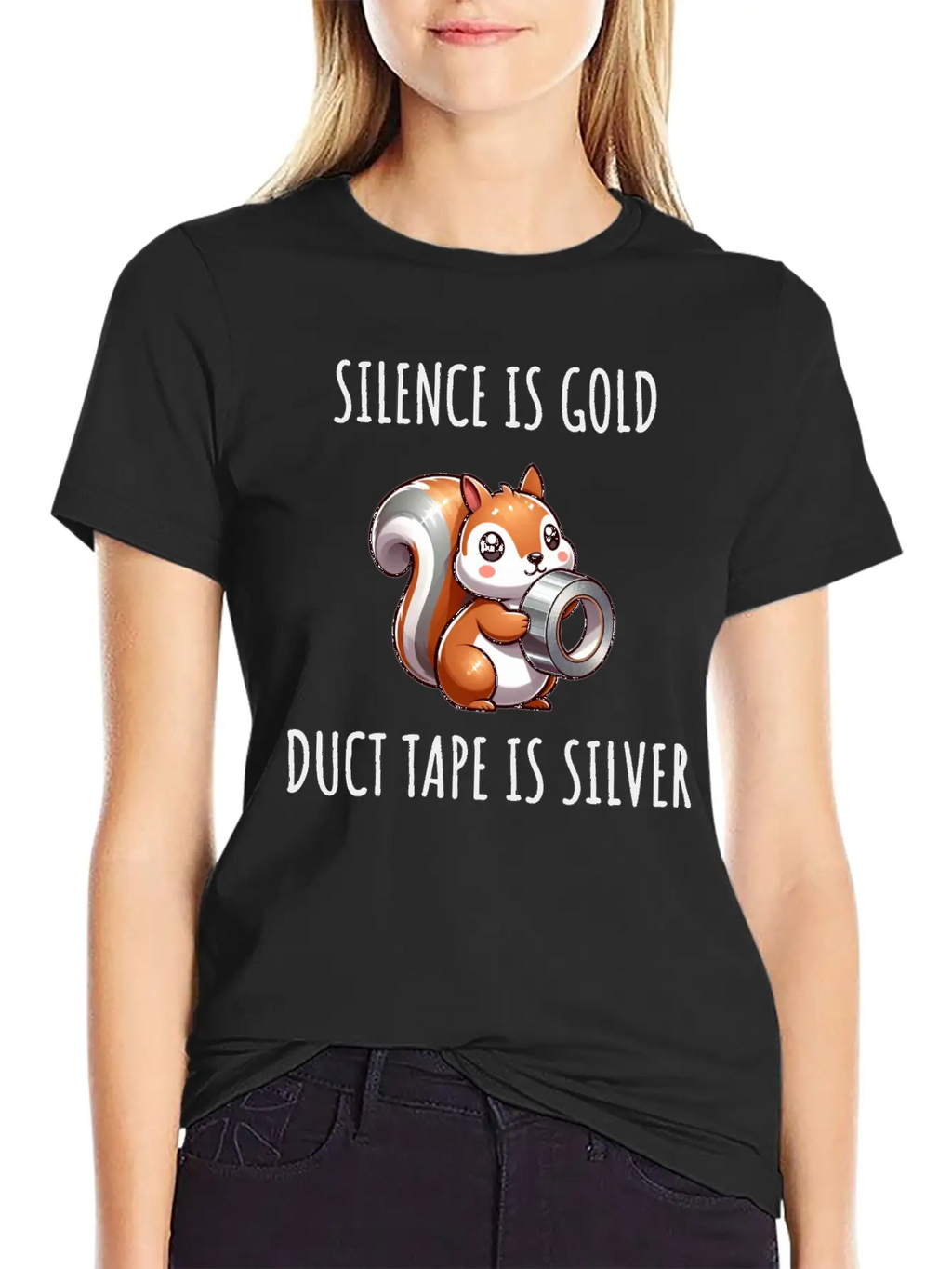 Silence Is Golden Duct Tape Is Silver Squirrel Casual Graphic T-Shirt – Simple And Comfortable Daily Wear