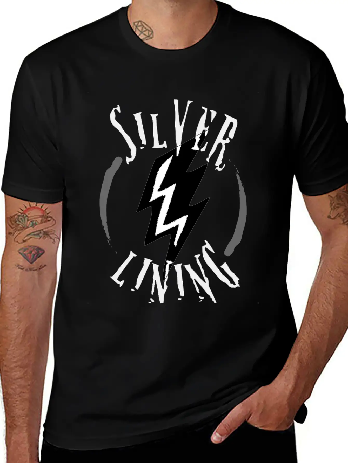 SILVER LINING Typography Logo Design Breathable Soft Cotton T-Shirt – Timeless Casual Look