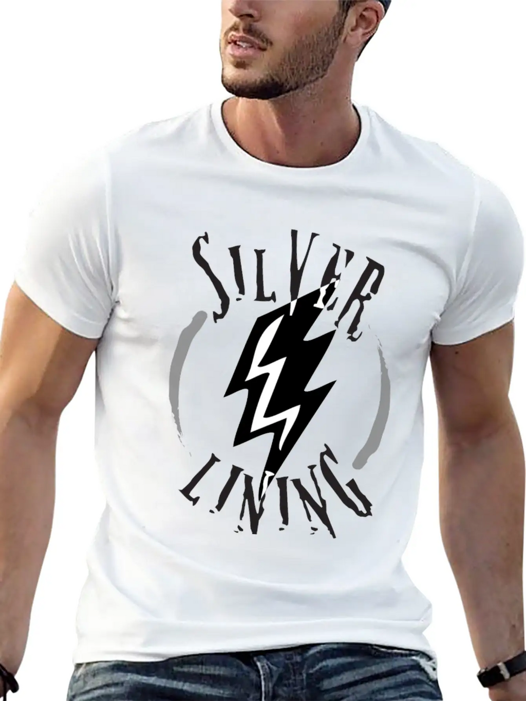 SILVER LINING Typography Logo Design Breathable Soft Cotton T-Shirt – Timeless Casual Look