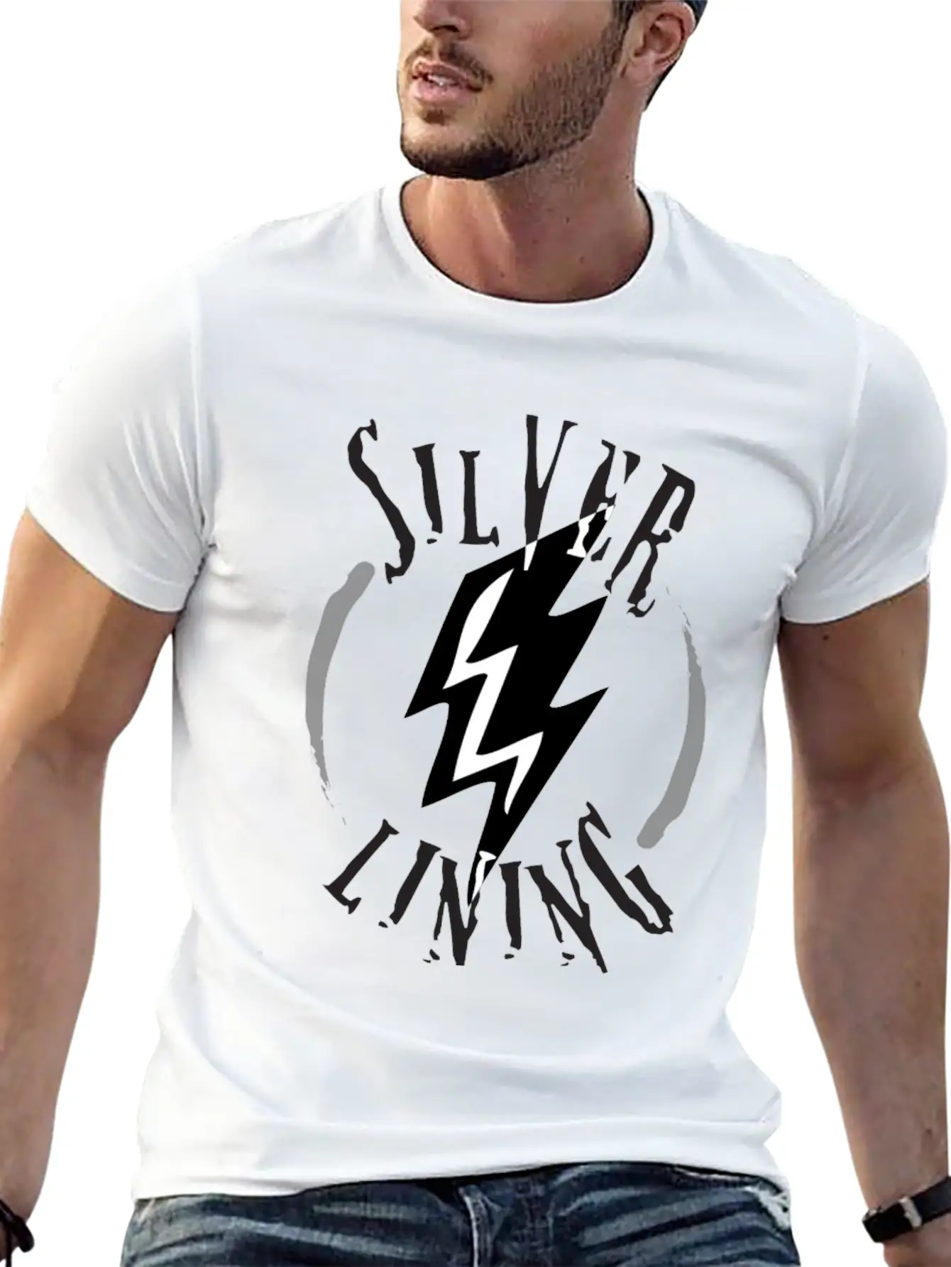 SILVER LINING Typography Logo Design Breathable Soft Cotton T-Shirt – Timeless Casual Look