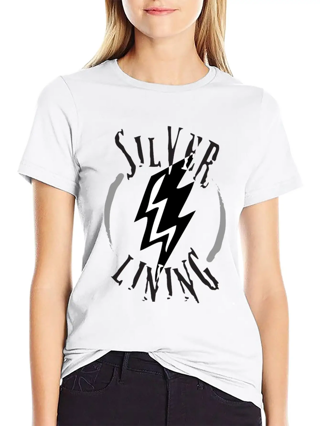 SILVER LINING Typography Logo Design Breathable Soft Cotton T-Shirt – Timeless Casual Look