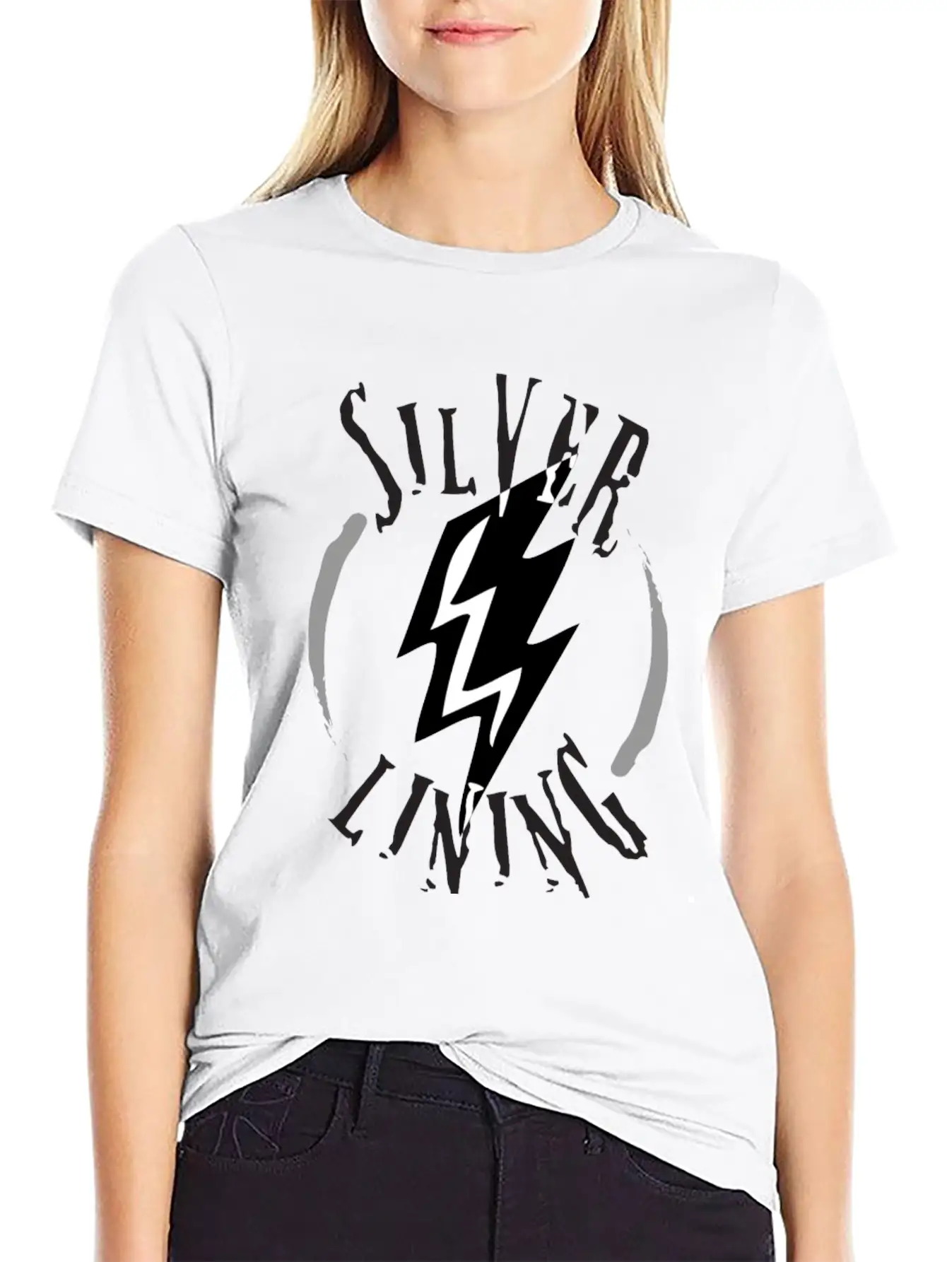 SILVER LINING Typography Logo Design Breathable Soft Cotton T-Shirt – Timeless Casual Look