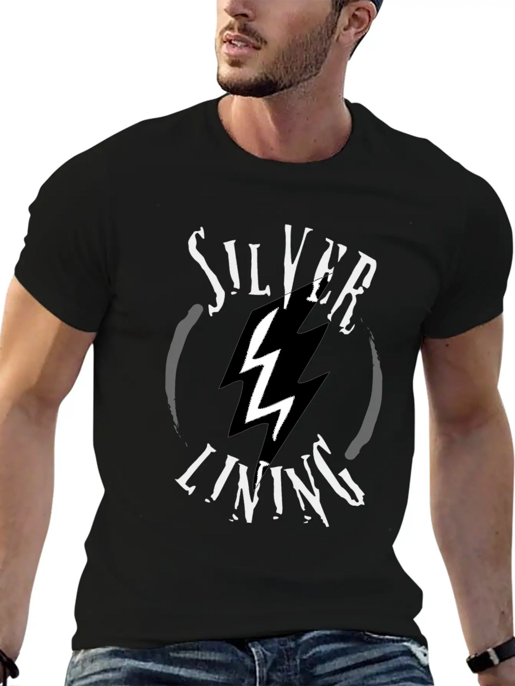 SILVER LINING Typography Logo Design Breathable Soft Cotton T-Shirt – Timeless Casual Look