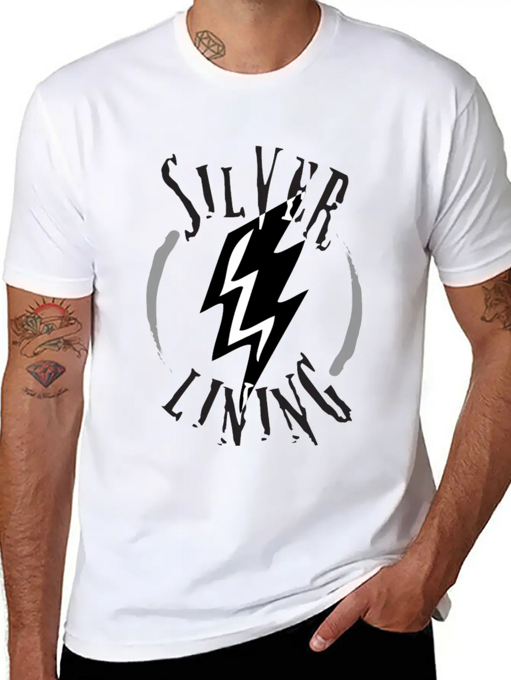 SILVER LINING Typography Logo Design Breathable Soft Cotton T-Shirt – Timeless Casual Look