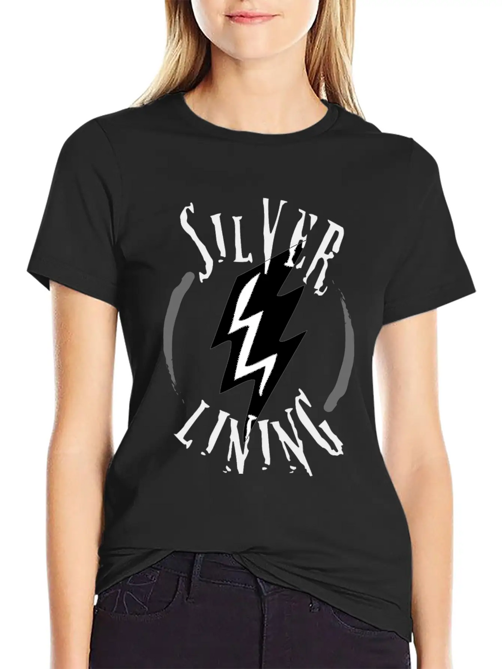 SILVER LINING Typography Logo Design Breathable Soft Cotton T-Shirt – Timeless Casual Look