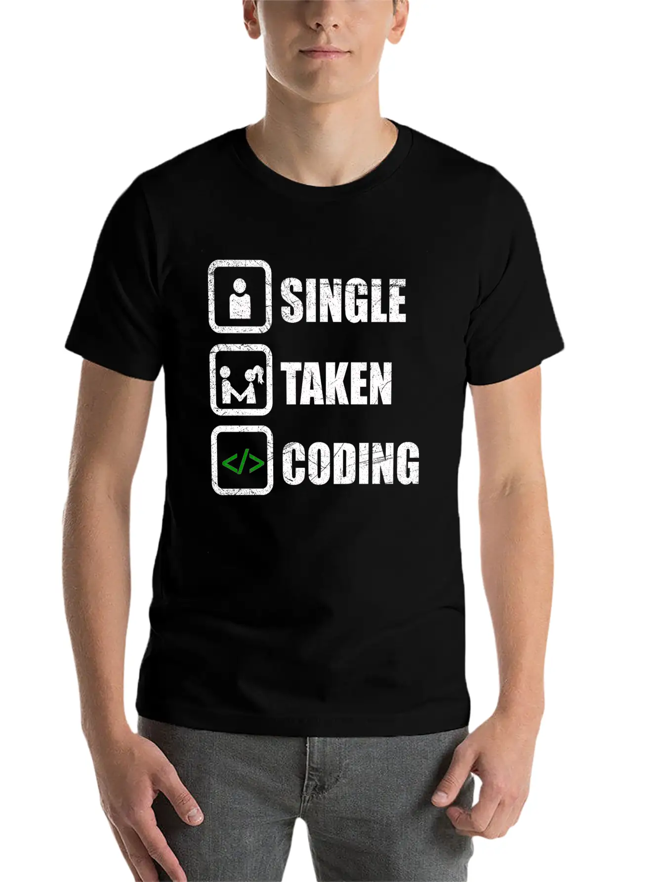 Single Taken Coding Funny Developer Gift Idea Unisex Casual T-Shirt – Clean Design For Daily Comfort