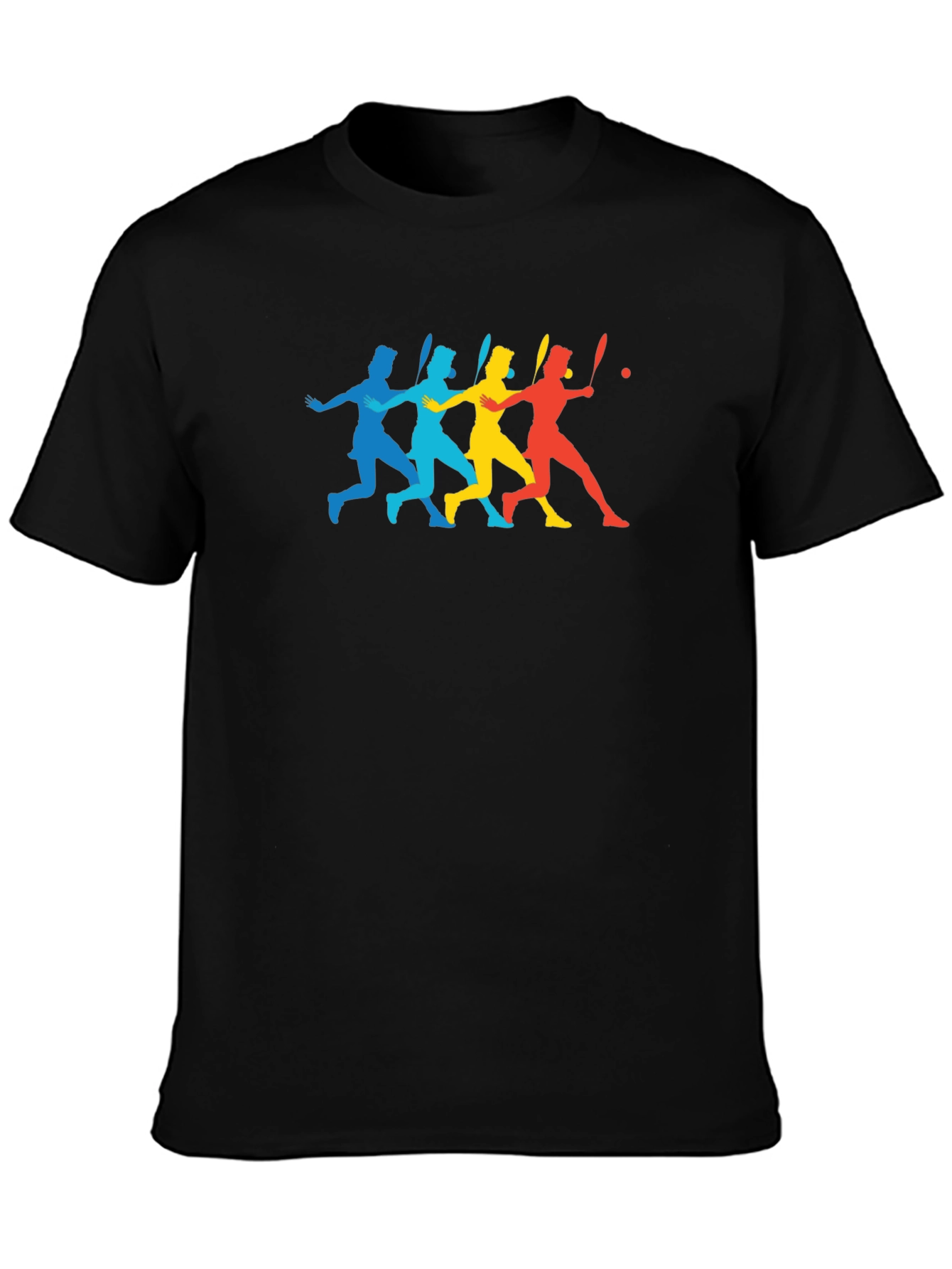Colorful Tennis Player Silhouette Black T-Shirt