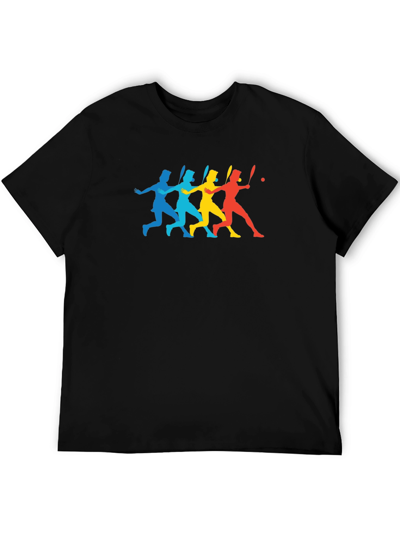 Colorful Tennis Player Silhouette Black T-Shirt