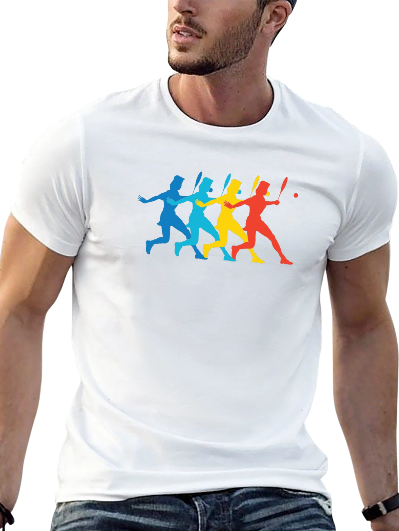 Colorful Tennis Player Silhouette Black T-Shirt