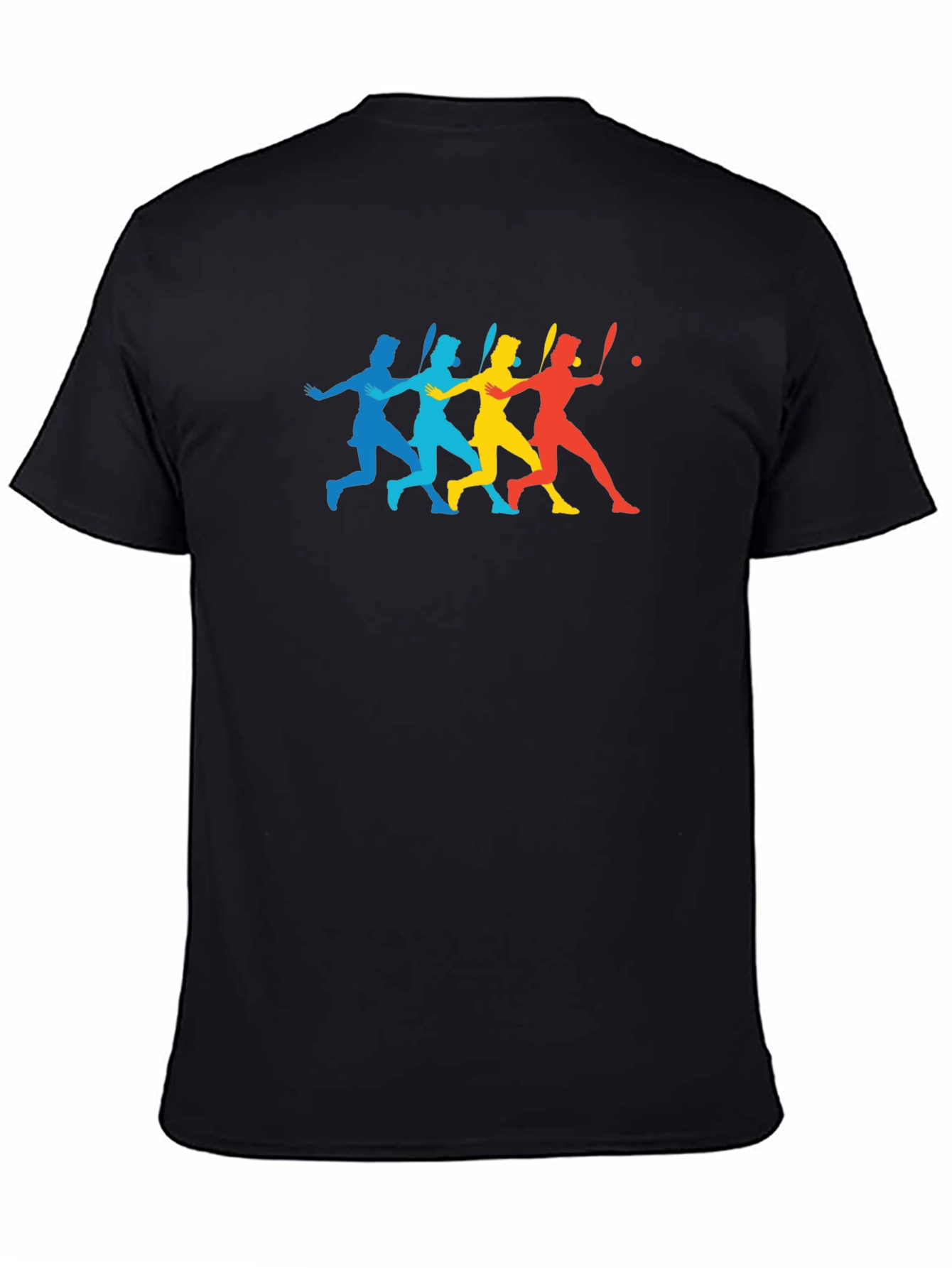 Colorful Tennis Player Silhouette Black T-Shirt