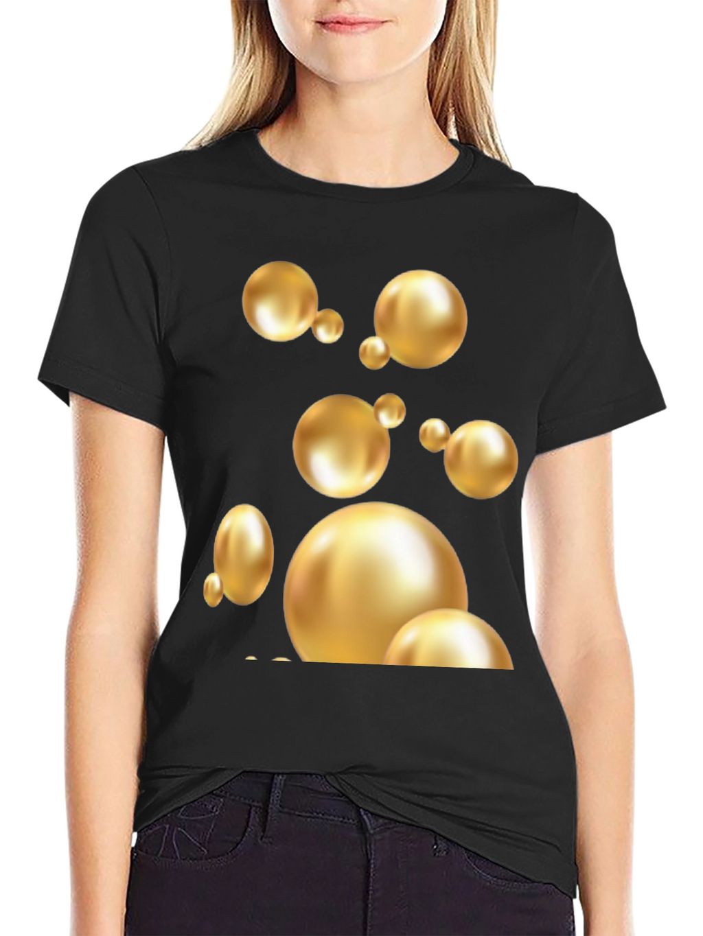 Golden Spheres Graphic Black T-Shirt