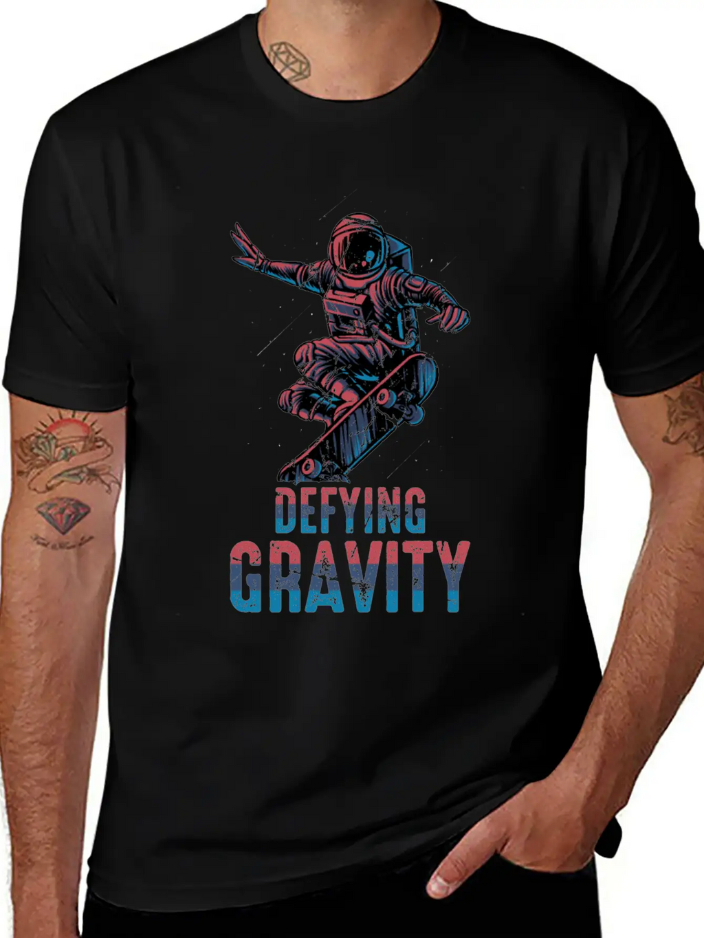 Skateboard - Defying Gravity - Astronaut - Skater Unisex Casual T-Shirt – Clean Design For Daily Comfort