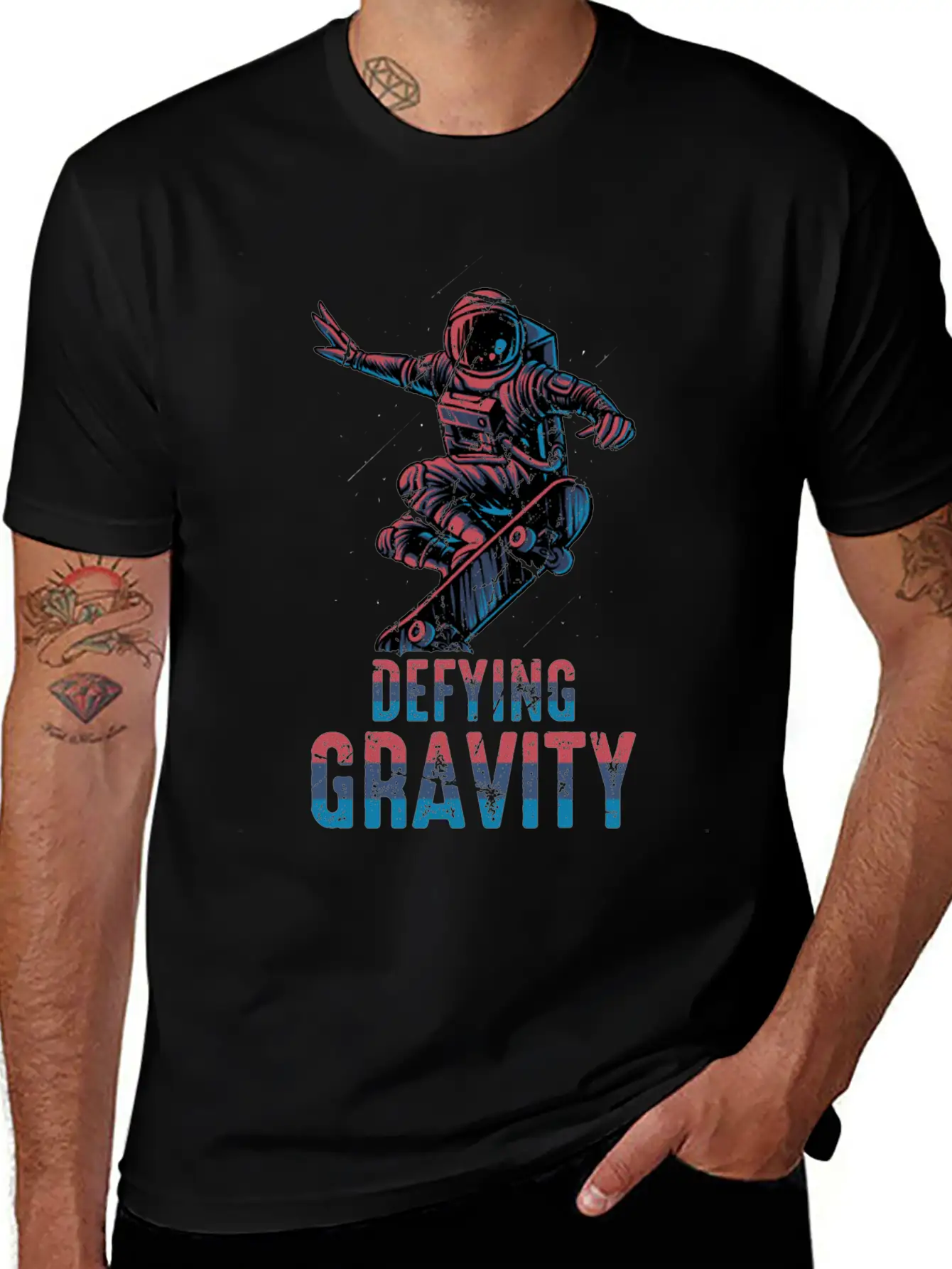 Skateboard - Defying Gravity - Astronaut - Skater Unisex Casual T-Shirt – Clean Design For Daily Comfort