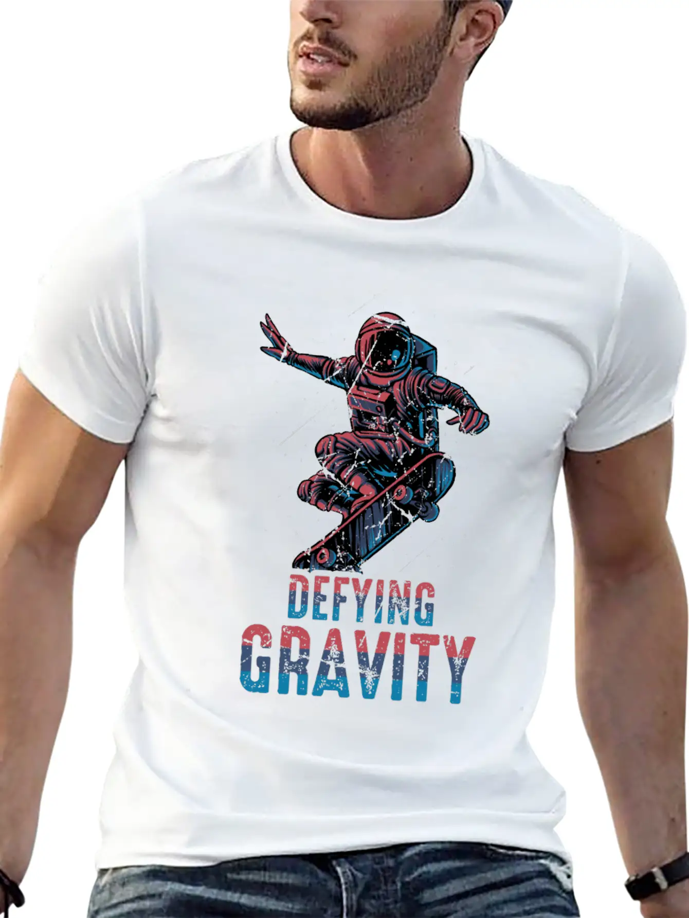 Skateboard - Defying Gravity - Astronaut - Skater Unisex Casual T-Shirt – Clean Design For Daily Comfort