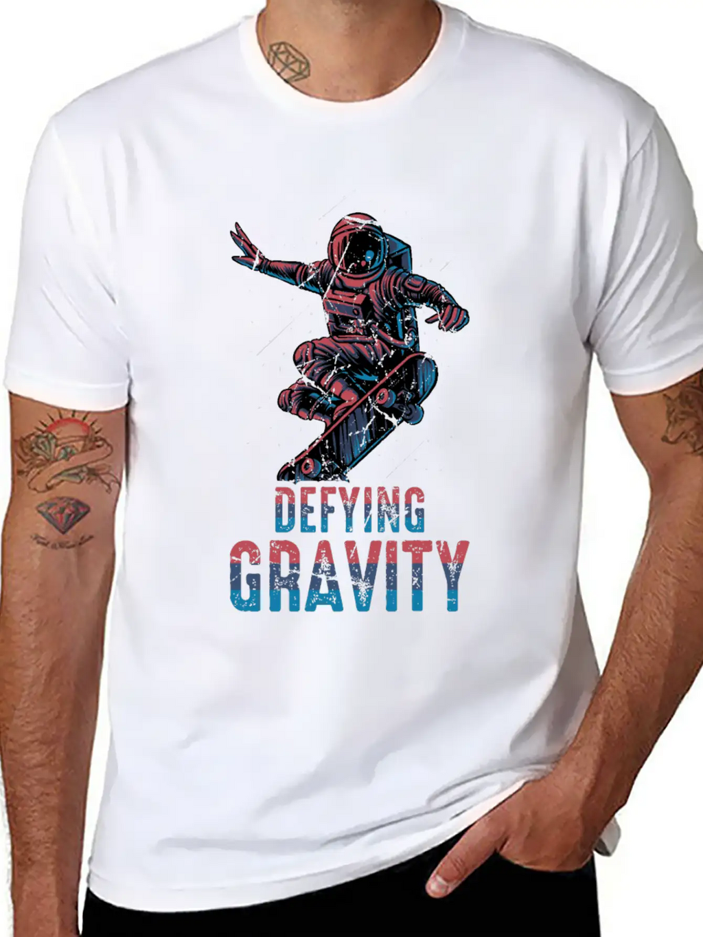Skateboard - Defying Gravity - Astronaut - Skater Unisex Casual T-Shirt – Clean Design For Daily Comfort