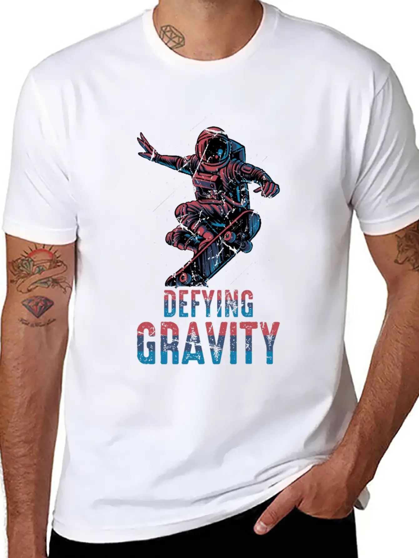 Skateboard - Defying Gravity - Astronaut - Skater Unisex Casual T-Shirt – Clean Design For Daily Comfort